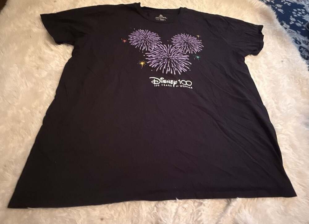 Disney Disney100 T-Shirt Size 3XL Black 100 Years of Wonder Mickey Fireworks